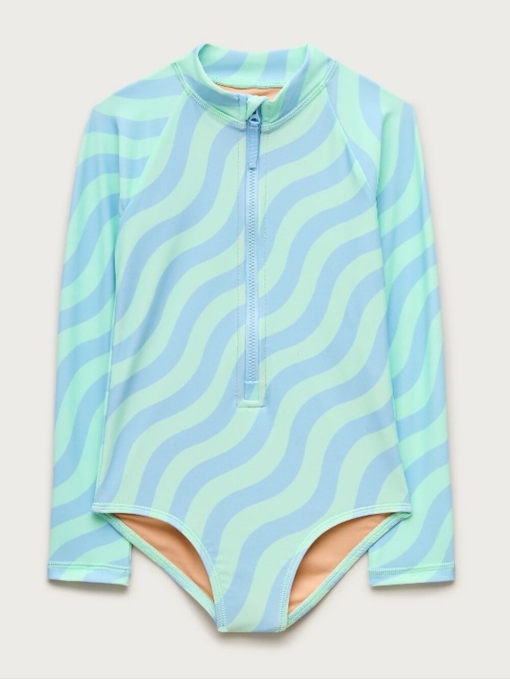 Crewcuts Zip-up Rash Guard One-piece Swimsuit - Mint stripe